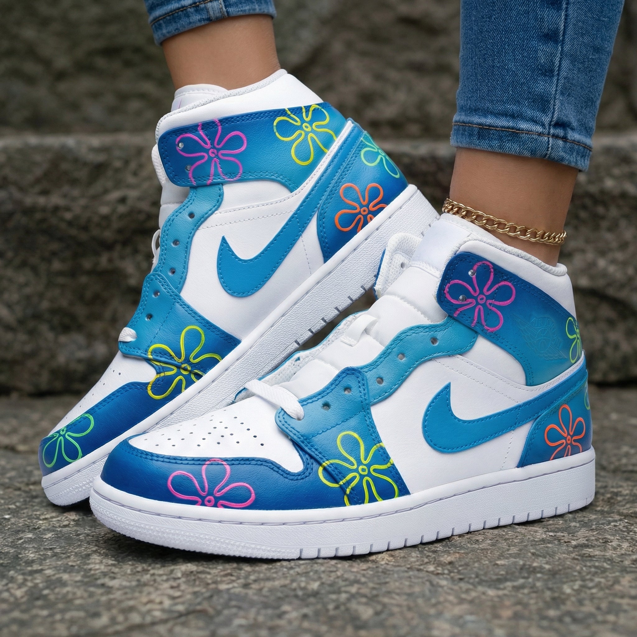 SpongeBob Flowers Blue Custom Air Jordan 1