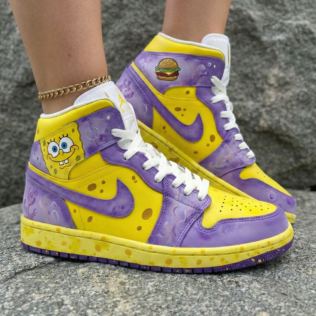 SpongeBob Theme Yellow Purple Custom Air Jordan 1