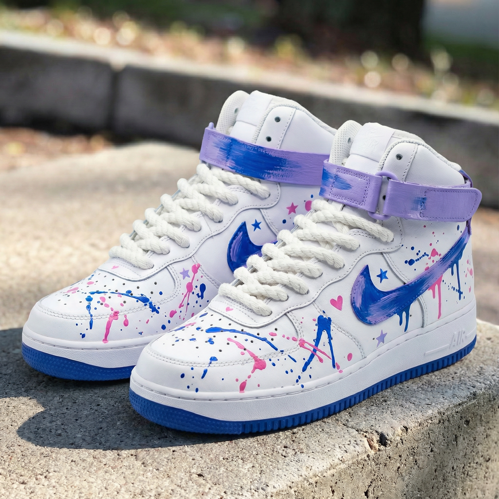 Star Heart Splatter Purple Blue Custom Air Force 1