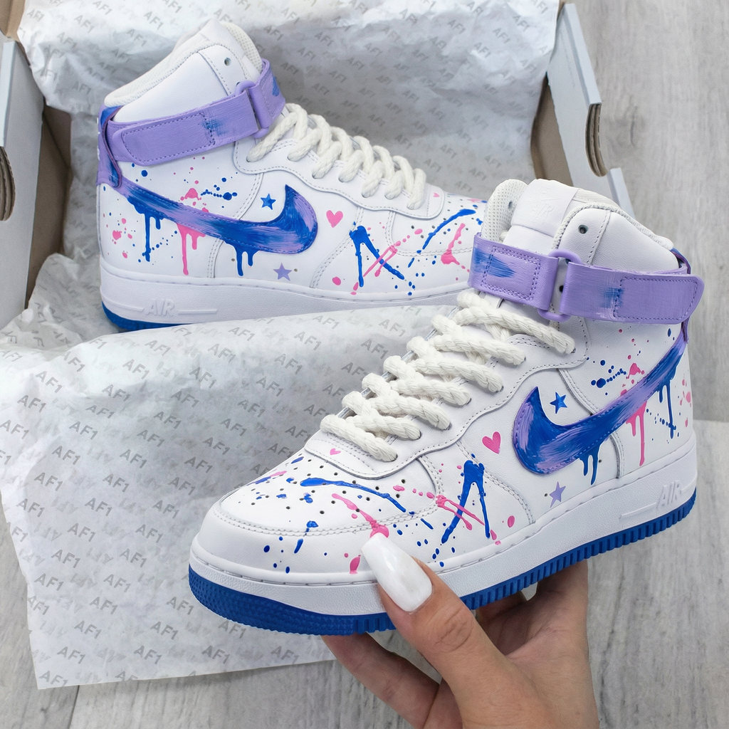 Star Heart Splatter Purple Blue Custom Air Force 1