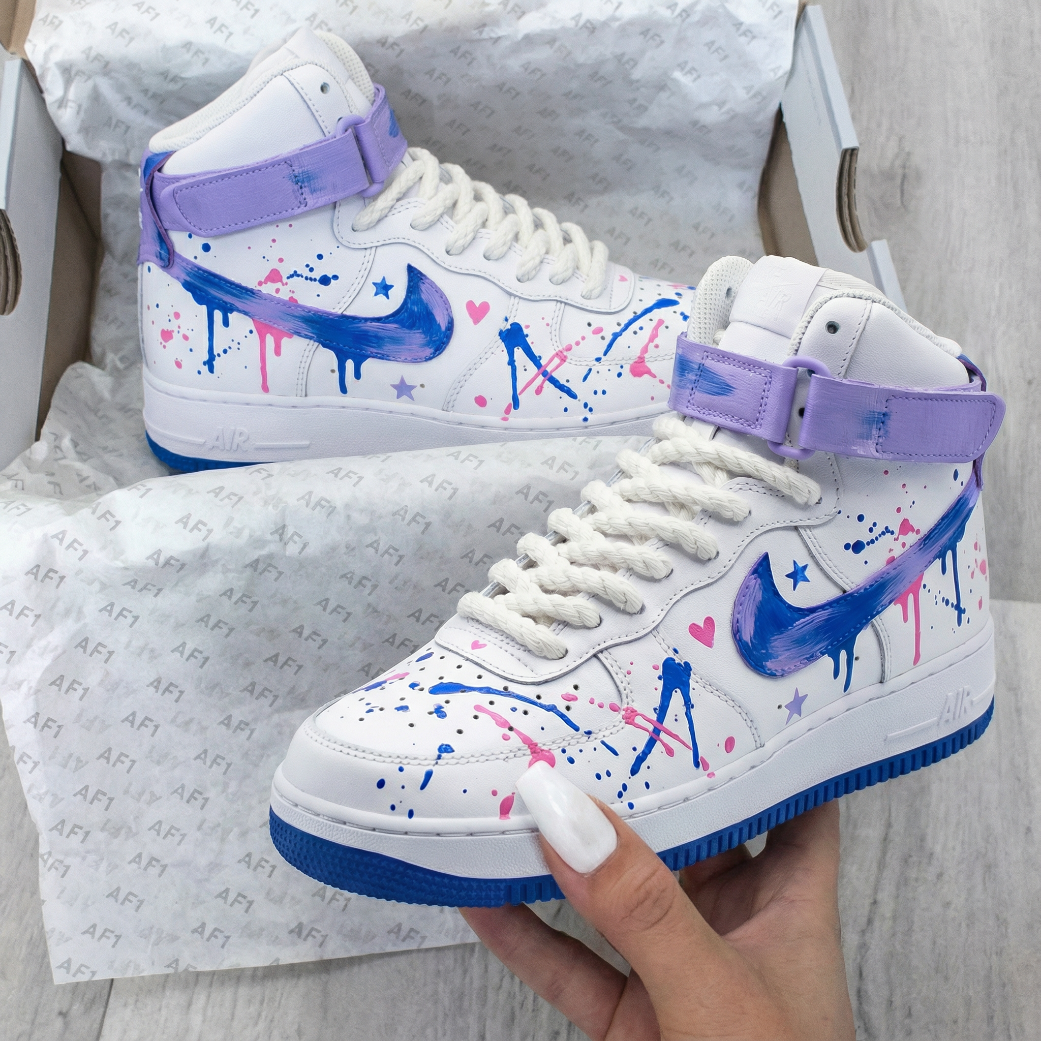 Star Heart Splatter Purple Blue Custom Air Force 1