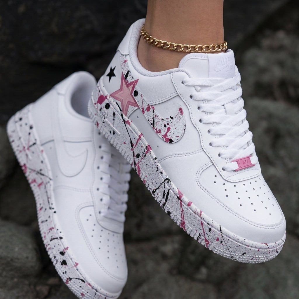 Star Splatter Baby Pink Black Custom Air Force 1