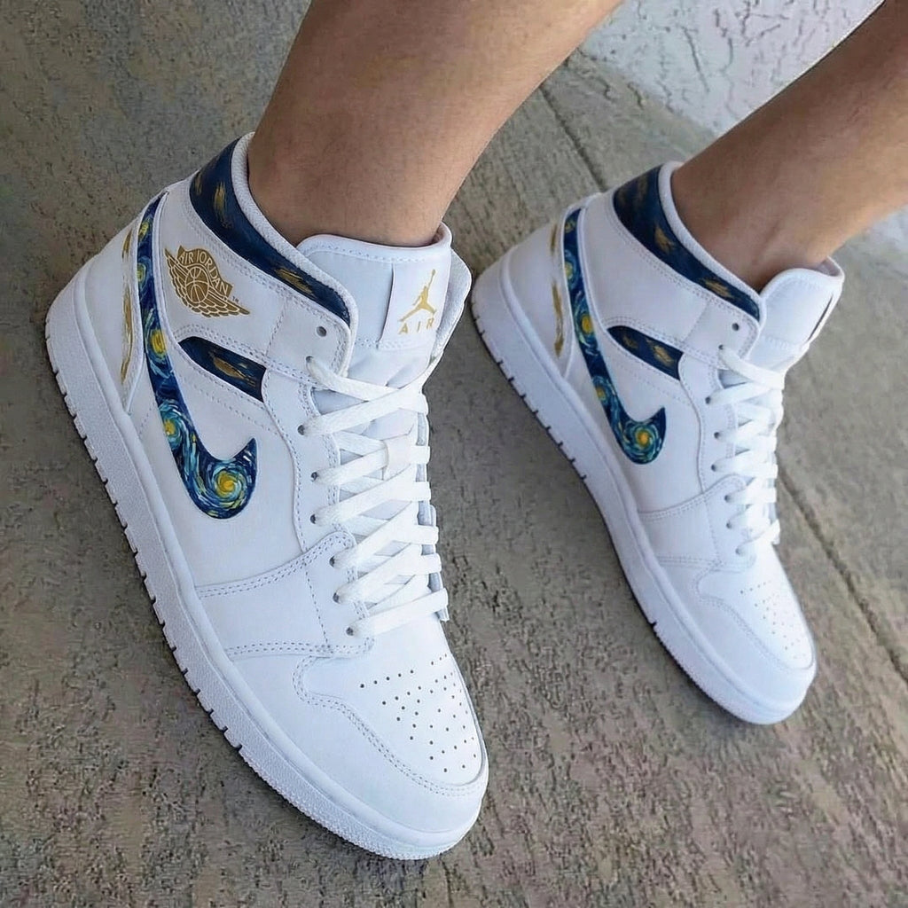 Starry Night Blue Gold Custom Air Jordan 1