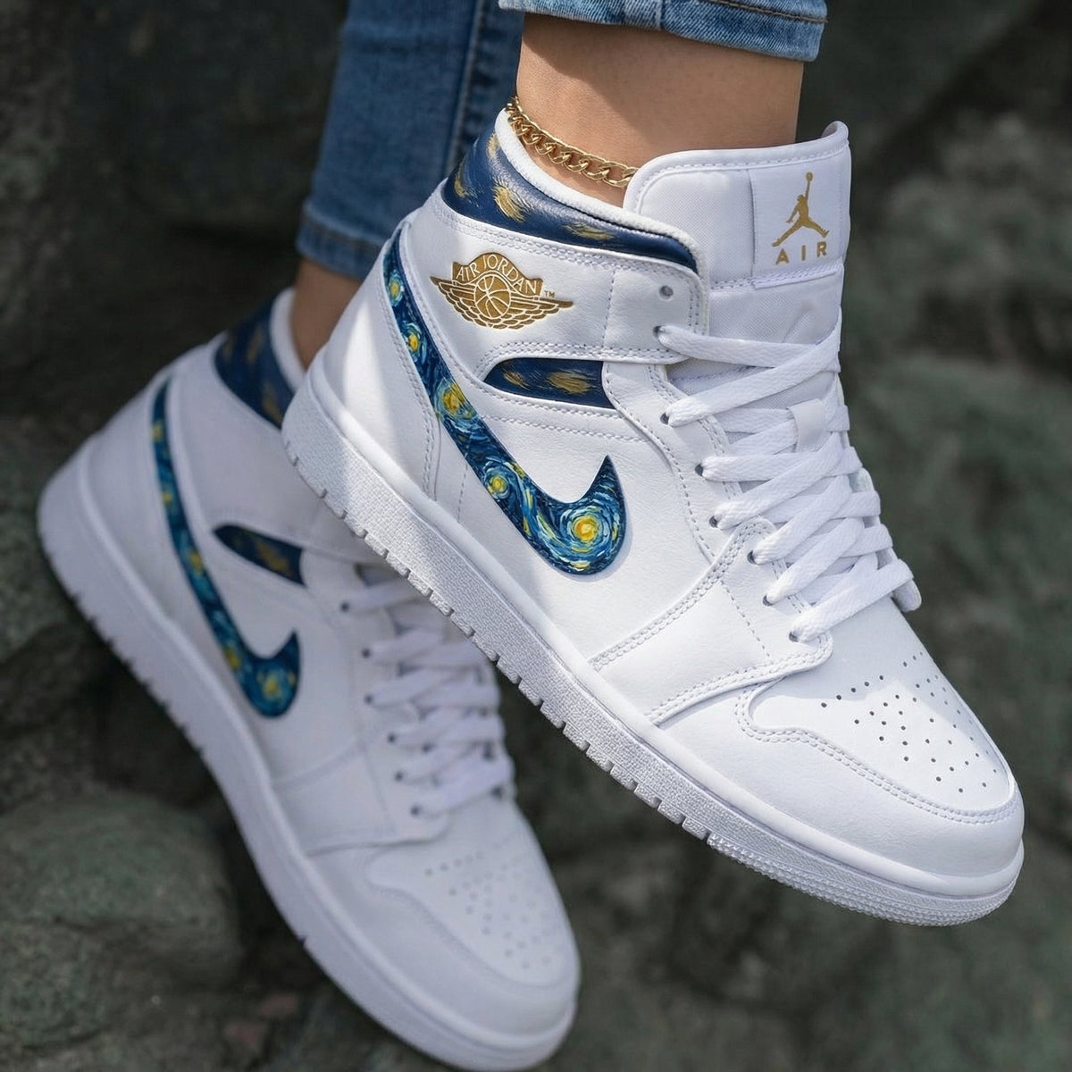 Starry Night Blue Gold Custom Air Jordan 1