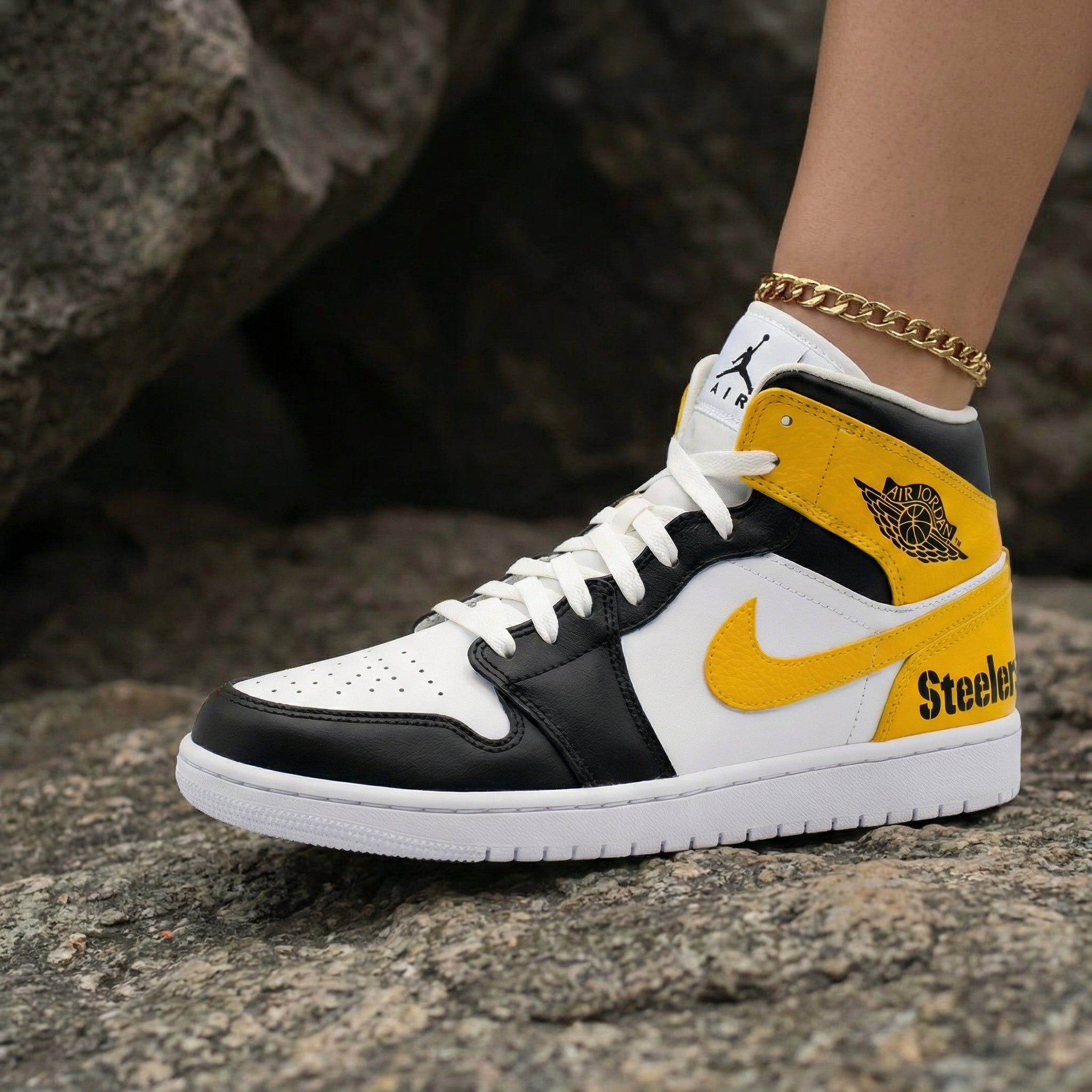 Steelers Theme Black Yellow White Custom Air Jordan 1