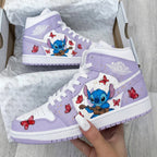 Stitch and Butterflies Baby Purple and White Custom Air Jordan 1