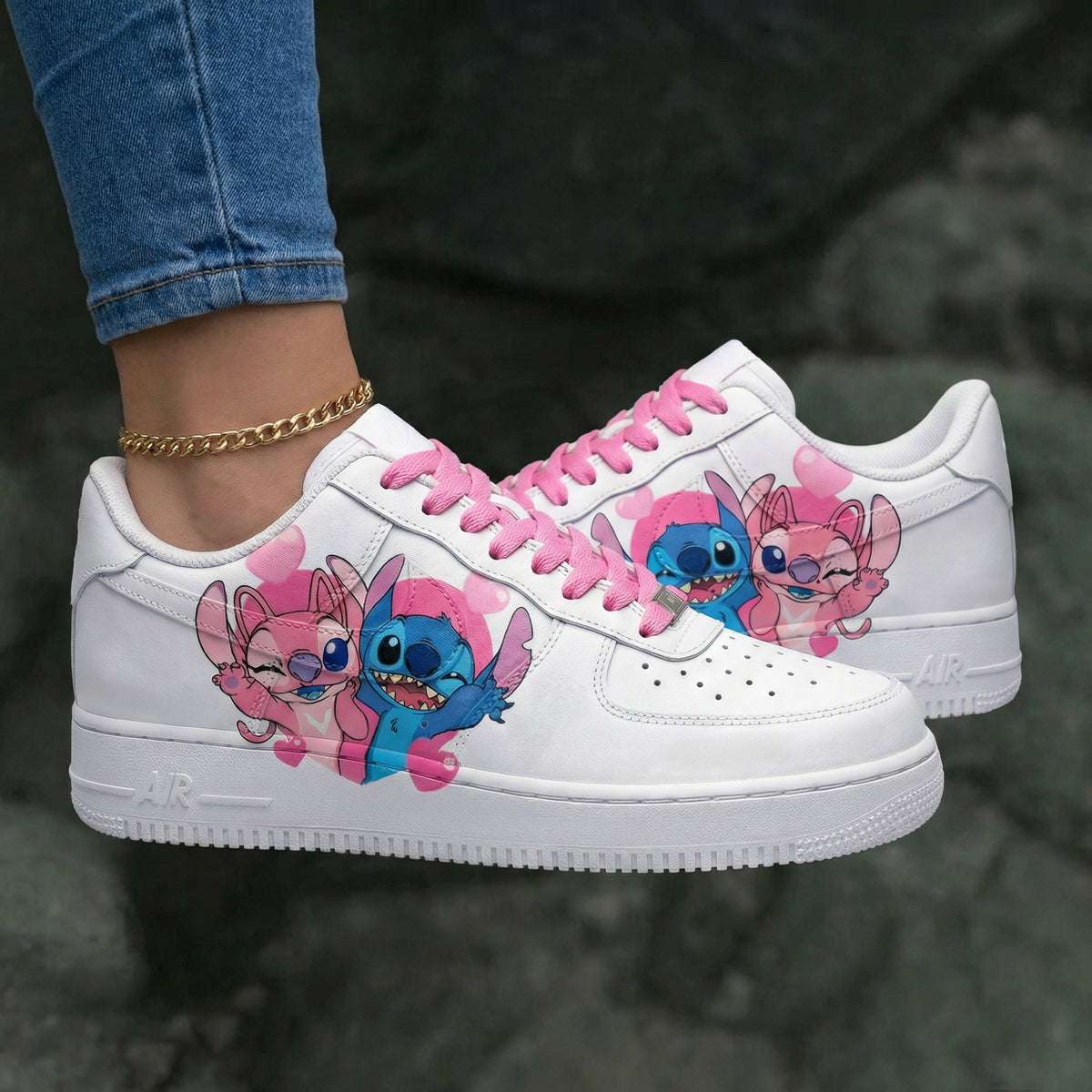 Stitch Angel Baby Pink Blue Custom Air Force 1 for Valentine's Day