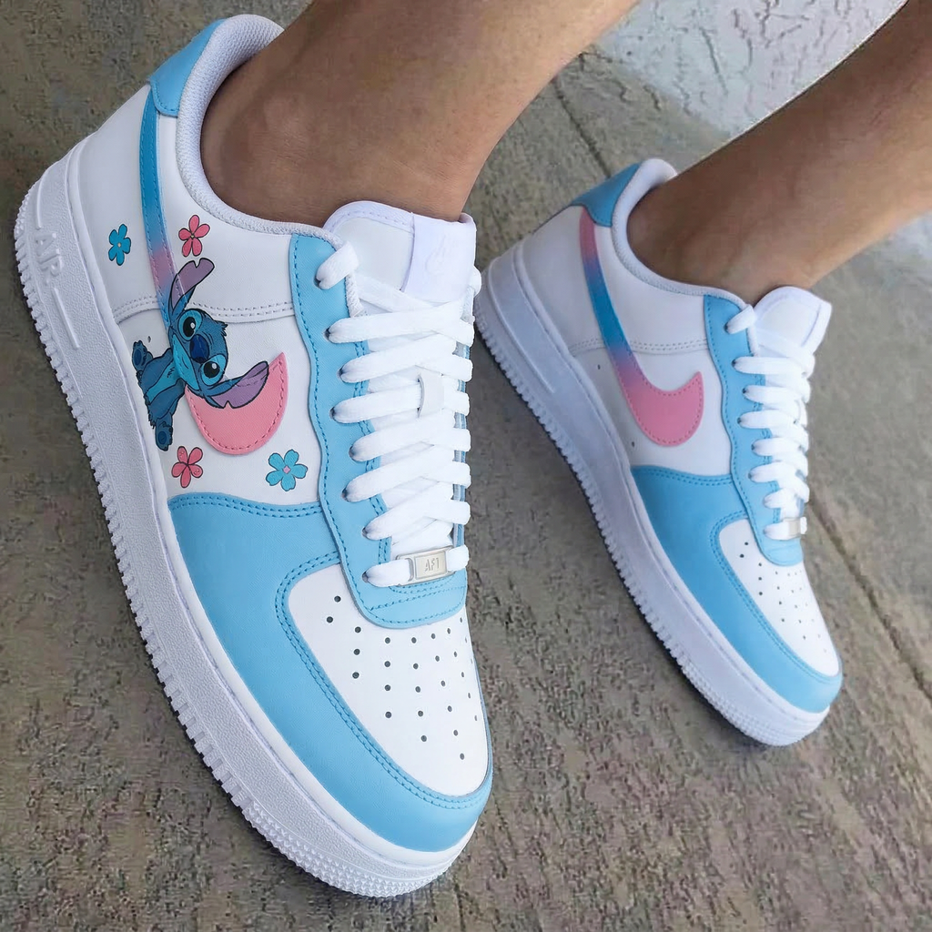 Stitch Flowers Baby Blue Pink Custom Air Force 1