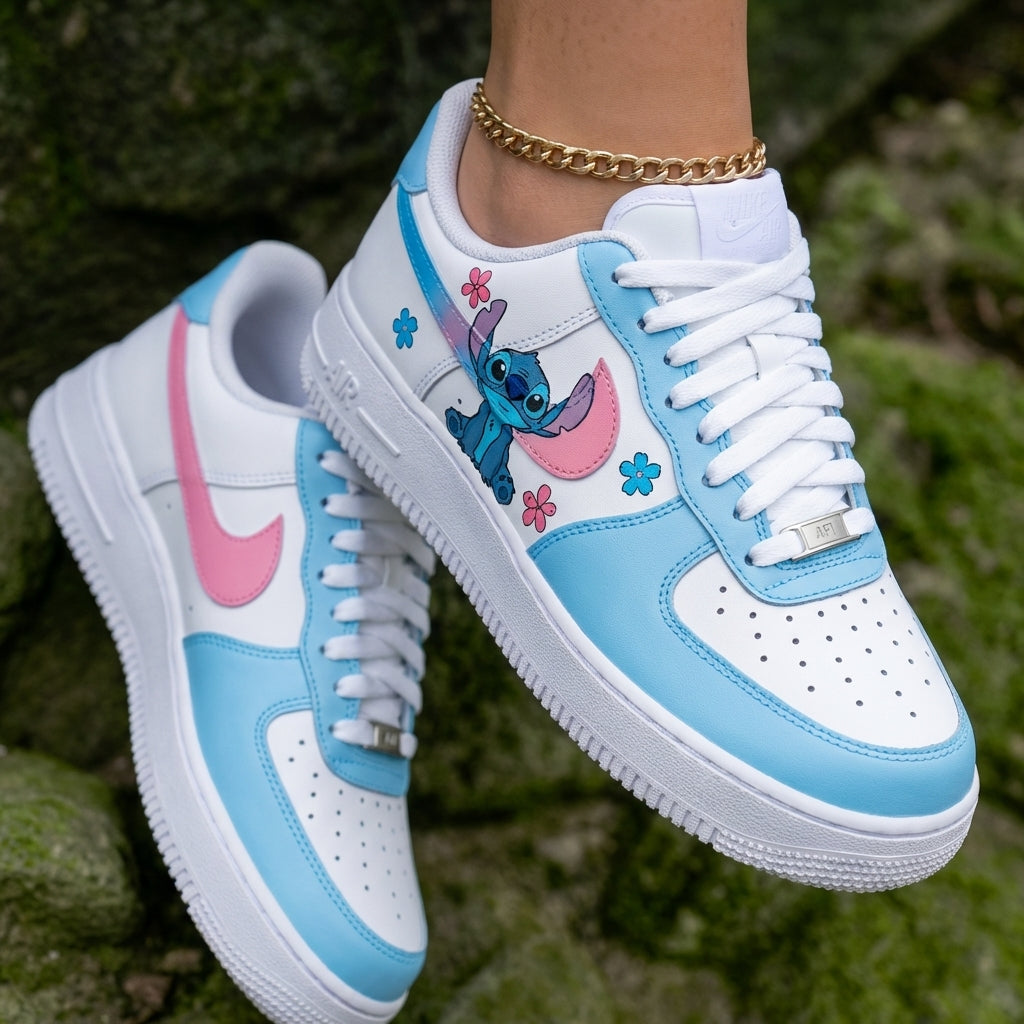 Stitch Flowers Baby Blue Pink Custom Air Force 1