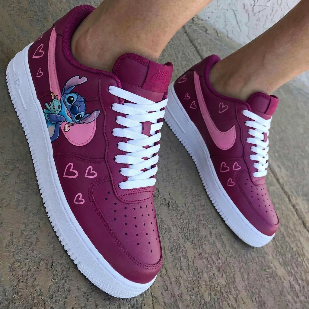 Stitch Hearts Burgundy Pink Custom Air Force 1