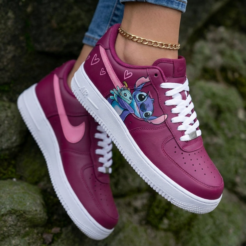 Stitch Hearts Burgundy Pink Custom Air Force 1
