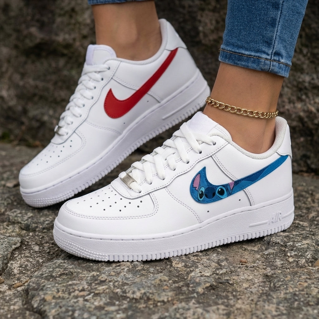 Stitch Leaves Red Baby Blue Custom Air Force 1