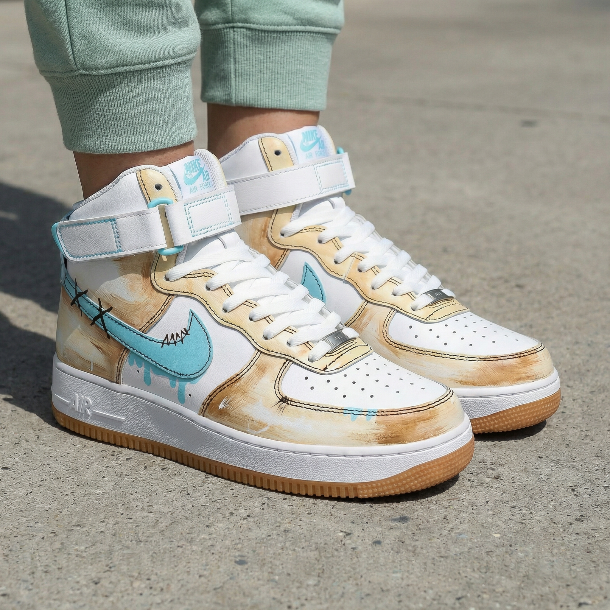 Stitch Pattern Aqua Tan Custom Air Force 1