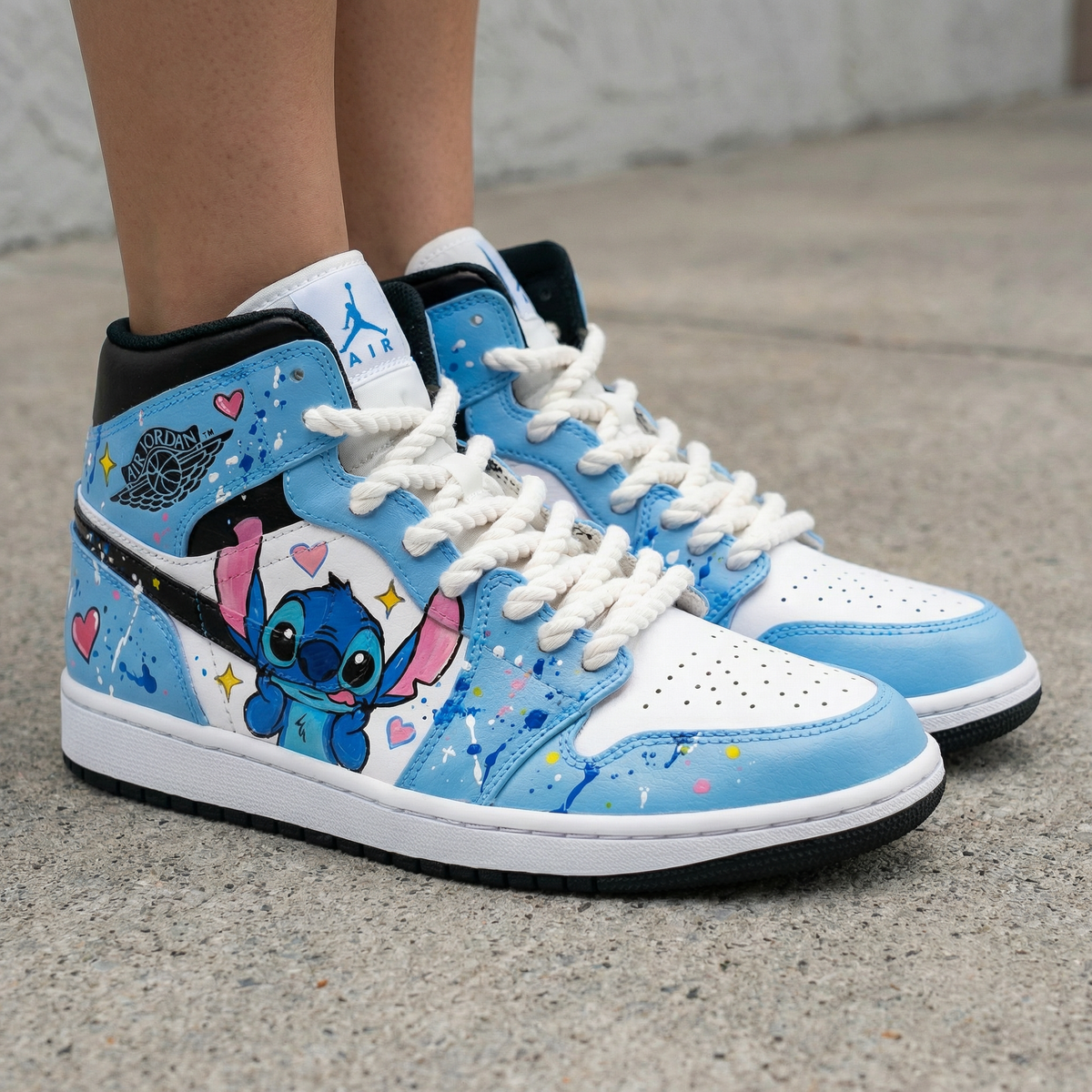 Stitch Pattern Baby Blue White Custom Air Jordan 1