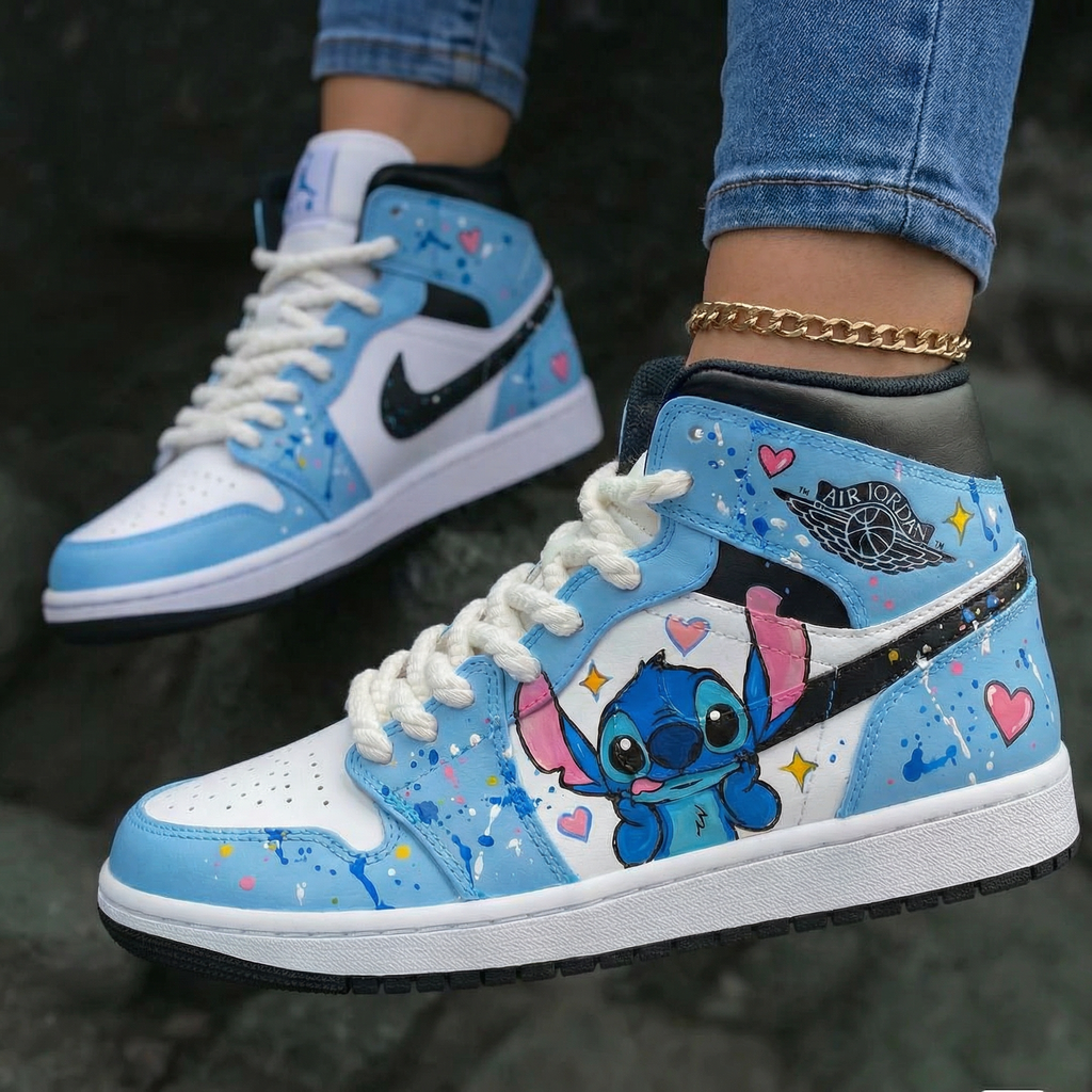 Stitch Pattern Baby Blue White Custom Air Jordan 1