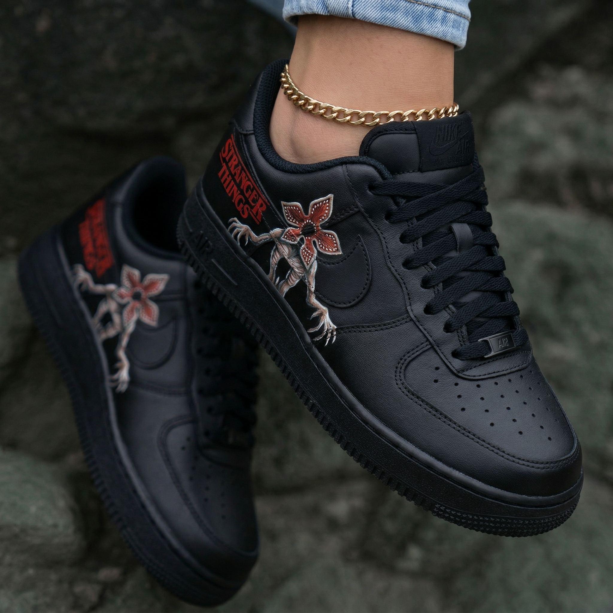 Stranger Things Demogorgon Flower Black Custom Air Force 1