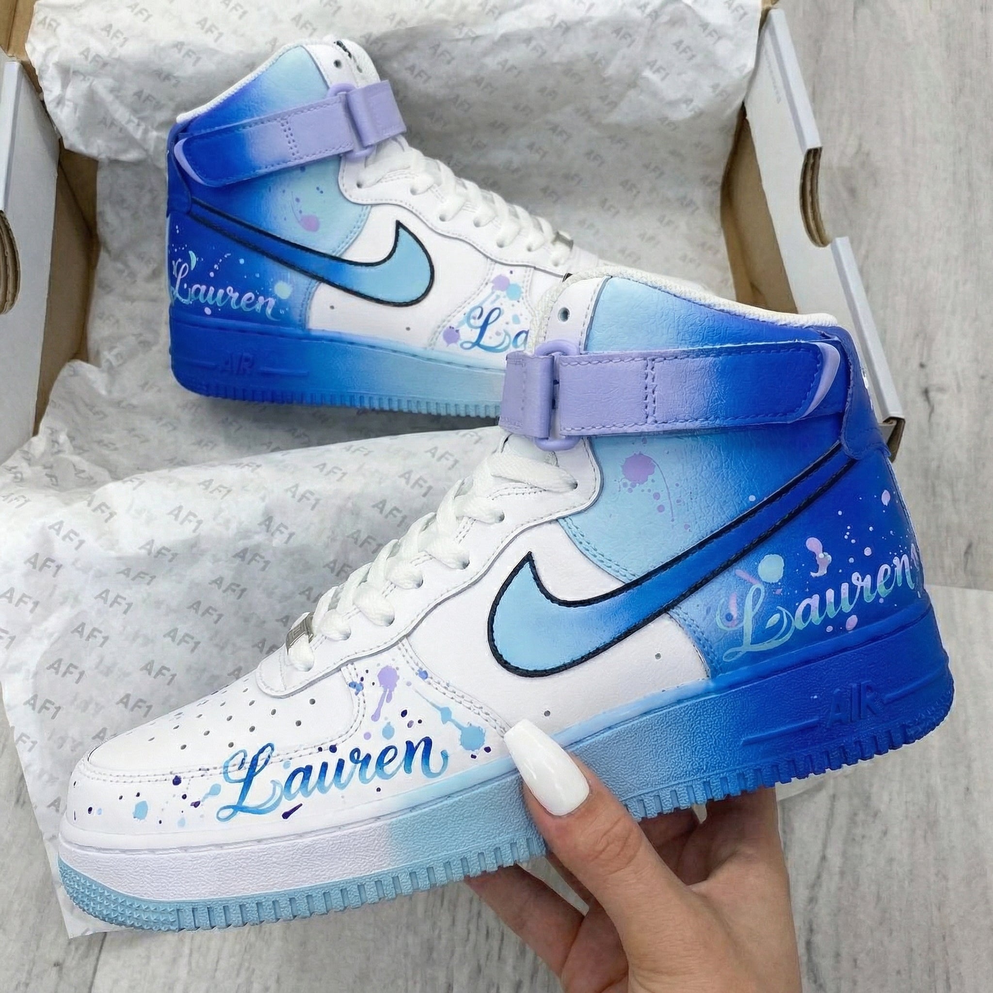 Street Cool Light Blue Purple Splatter Print Custom Air Force 1