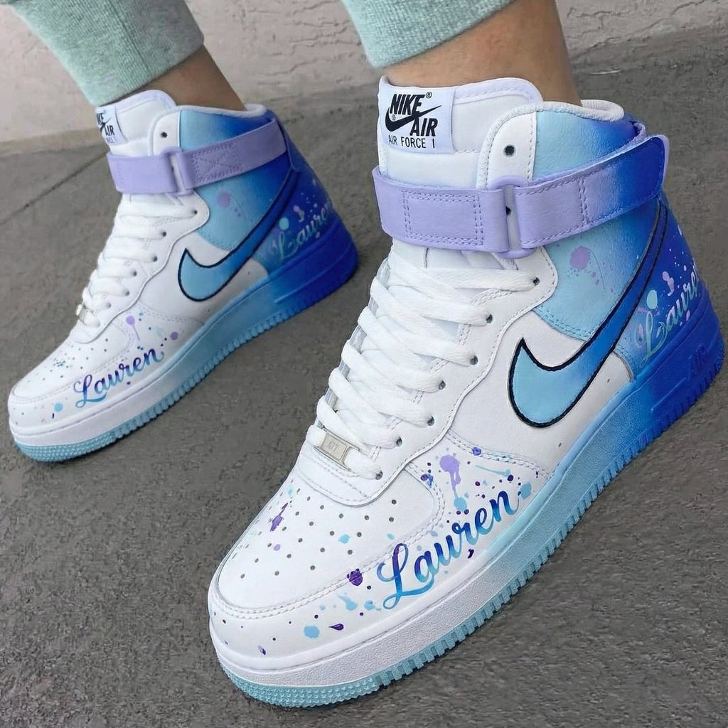 Street Cool Light Blue Purple Splatter Print Custom Air Force 1