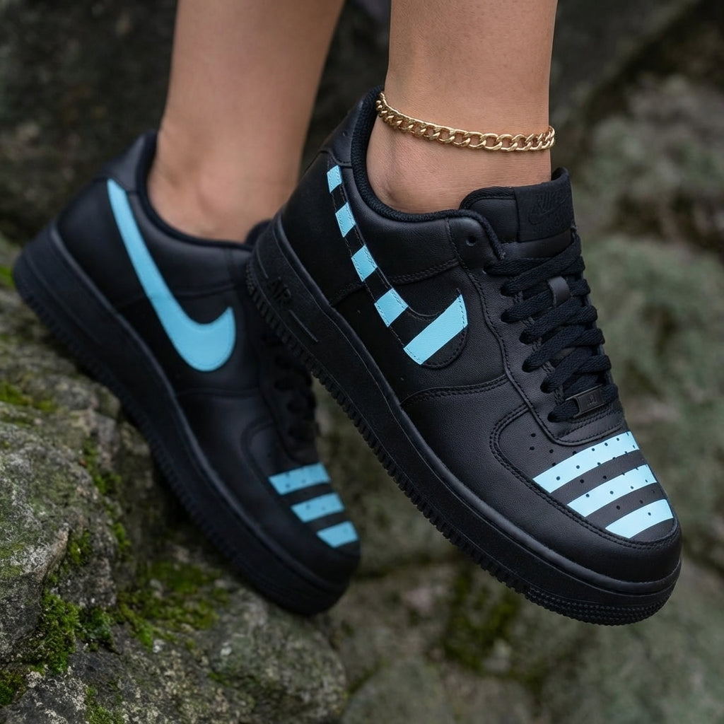 Striped Black Baby Blue Custom Air Force 1