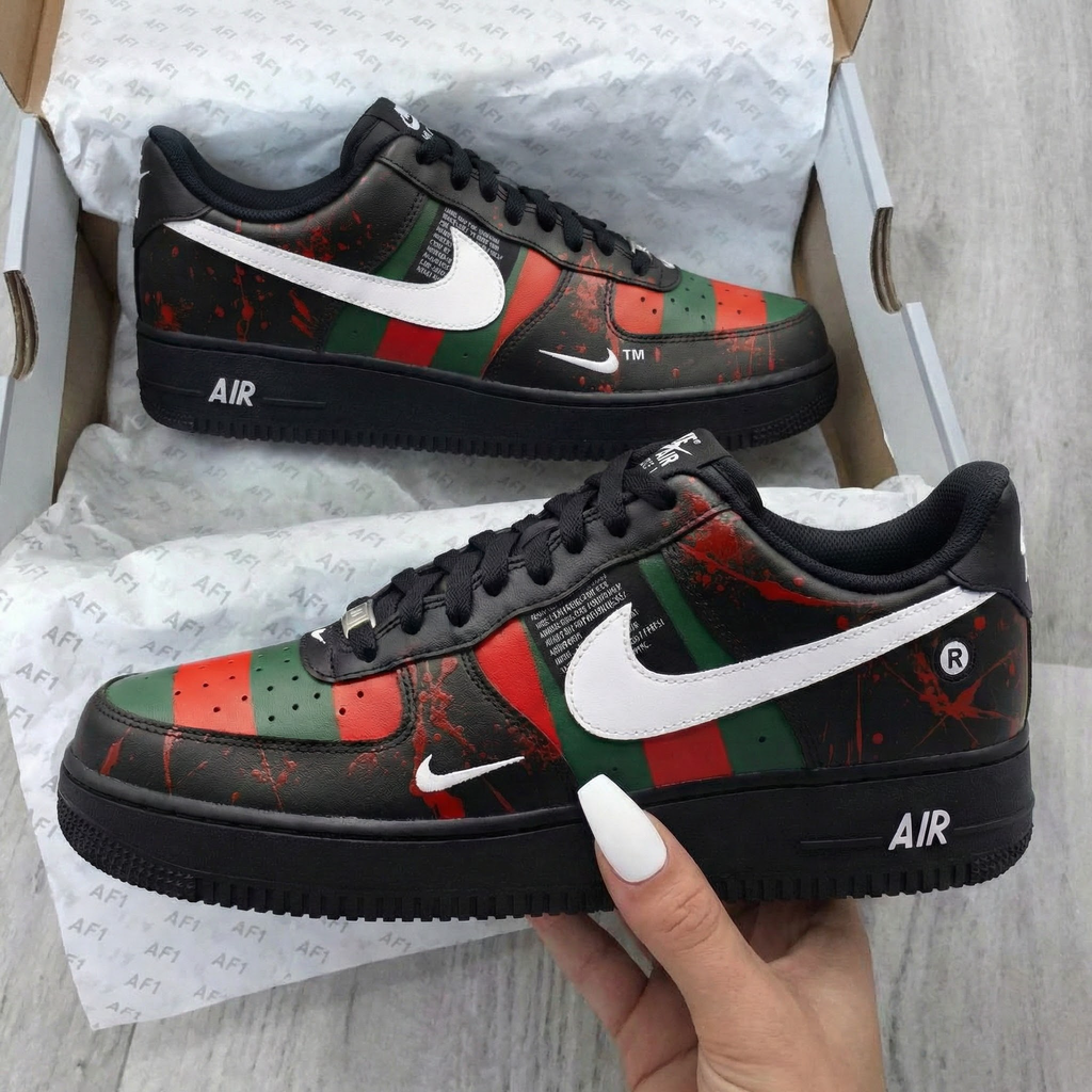 Striped Splatter Pattern Black Green Red Custom Air Force 1