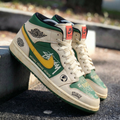 Stussy Logo Green Yellow Custom Air Jordan 1