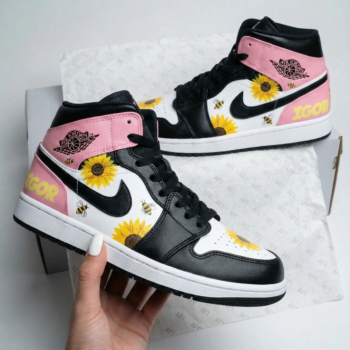 Sunflower Bee Pink Black Custom Air Jordan 1