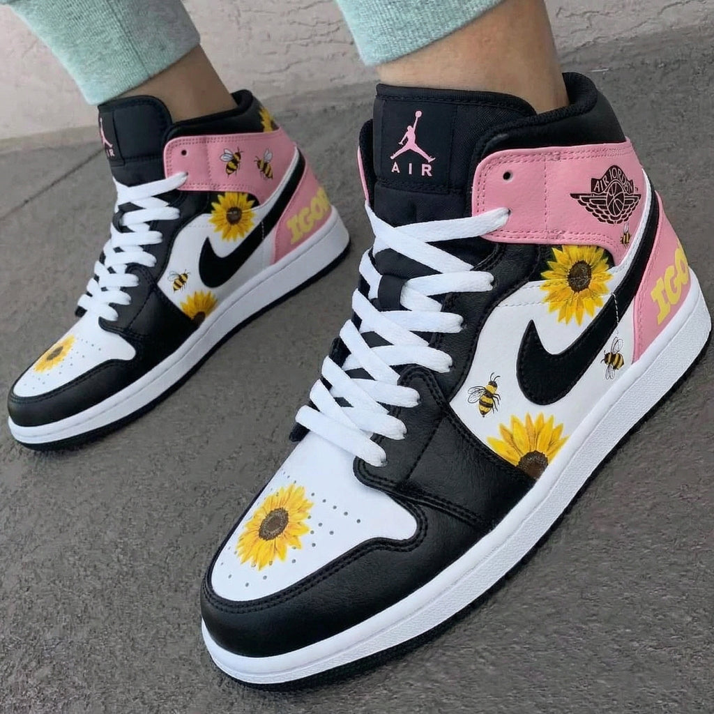 Sunflower Bee Pink Black Custom Air Jordan 1