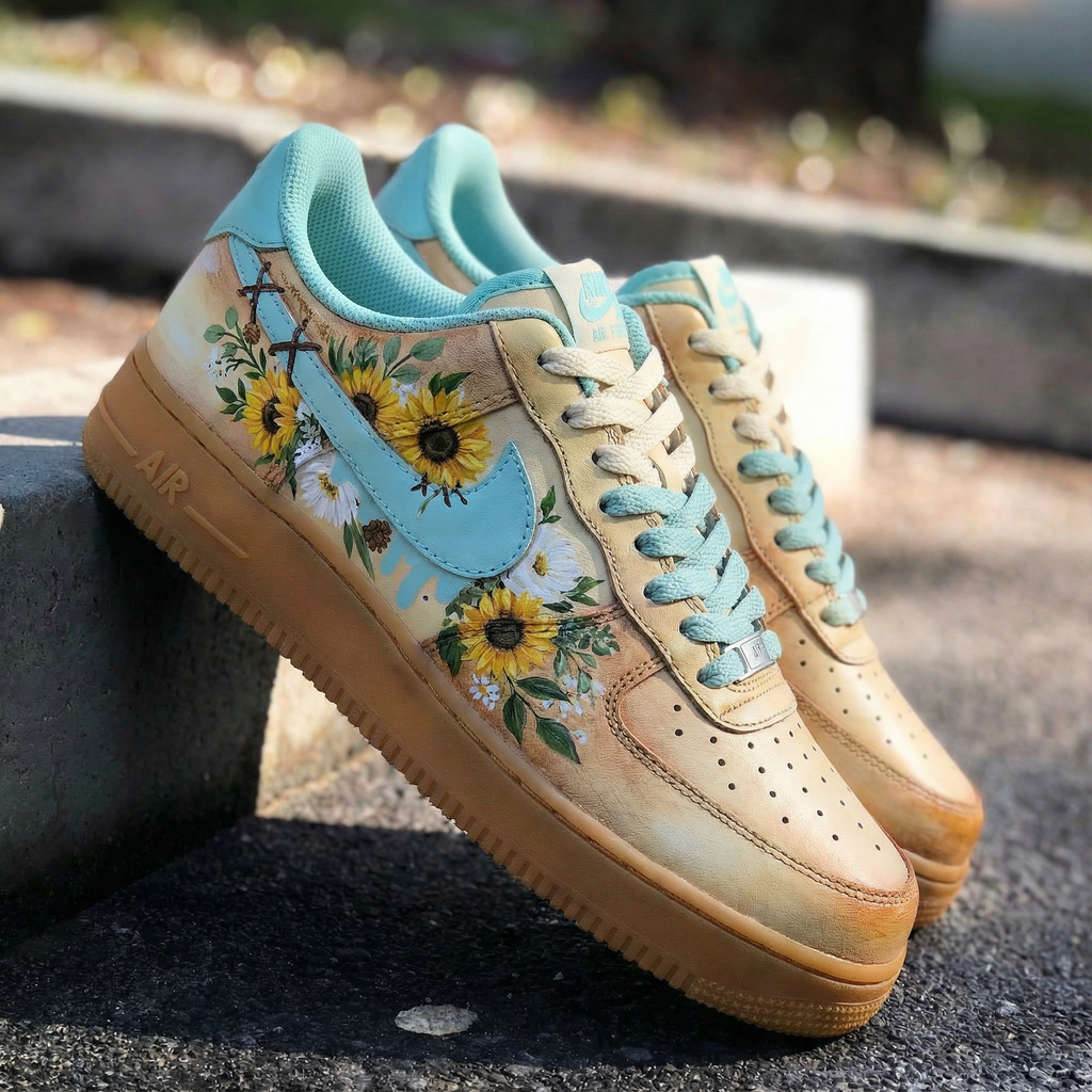 Sunflower Floral Baby Blue Custom Air Force 1