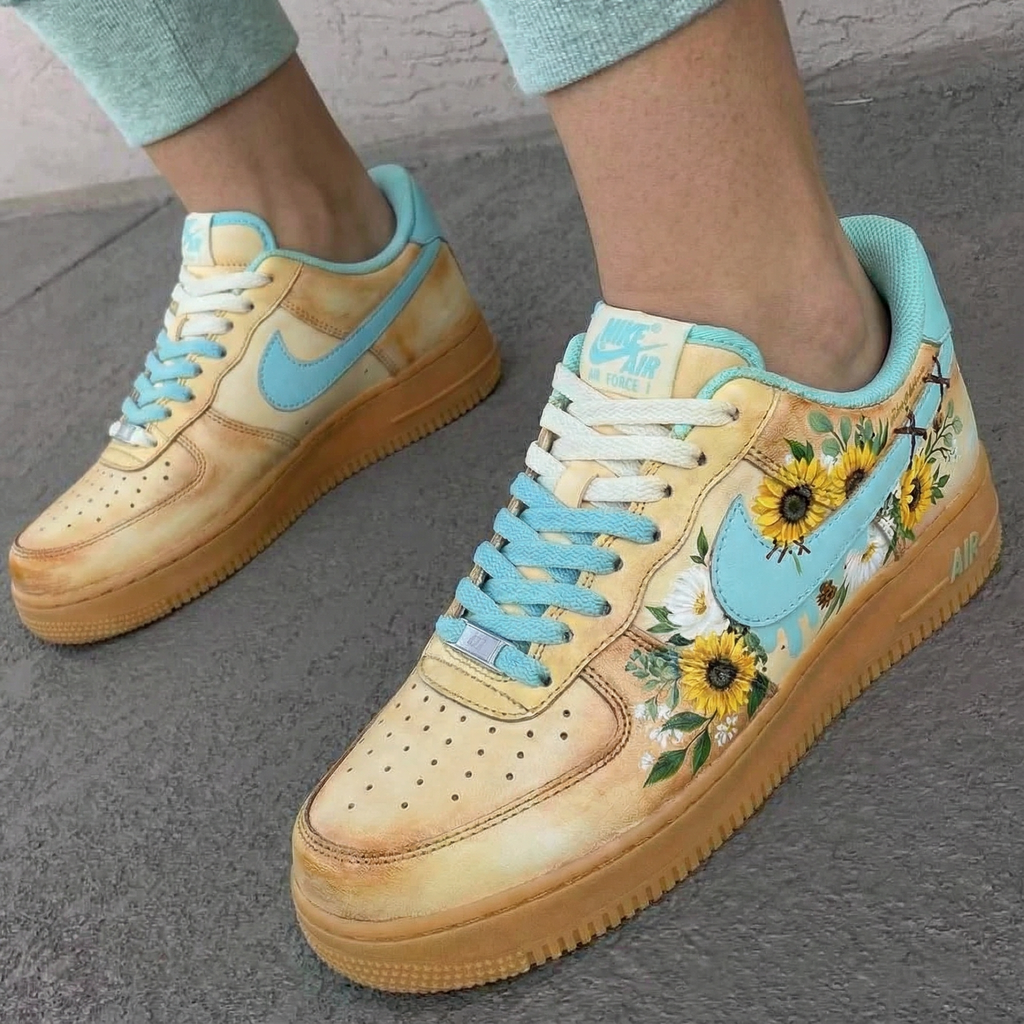 Sunflower Floral Baby Blue Custom Air Force 1