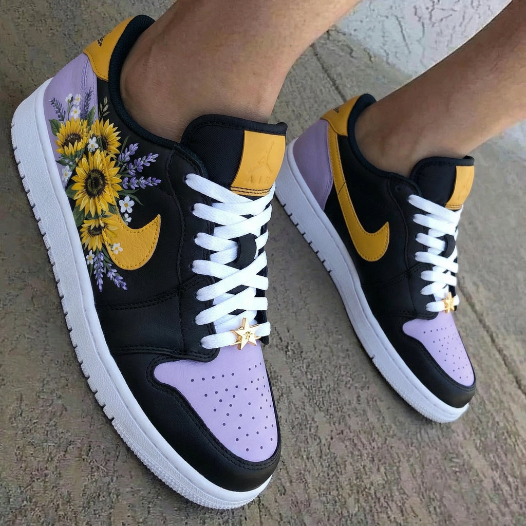 Sunflower Floral Black Purple Custom Air Jordan 1