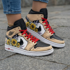 Sunflower Pattern Tan Black Custom Air Jordan 1