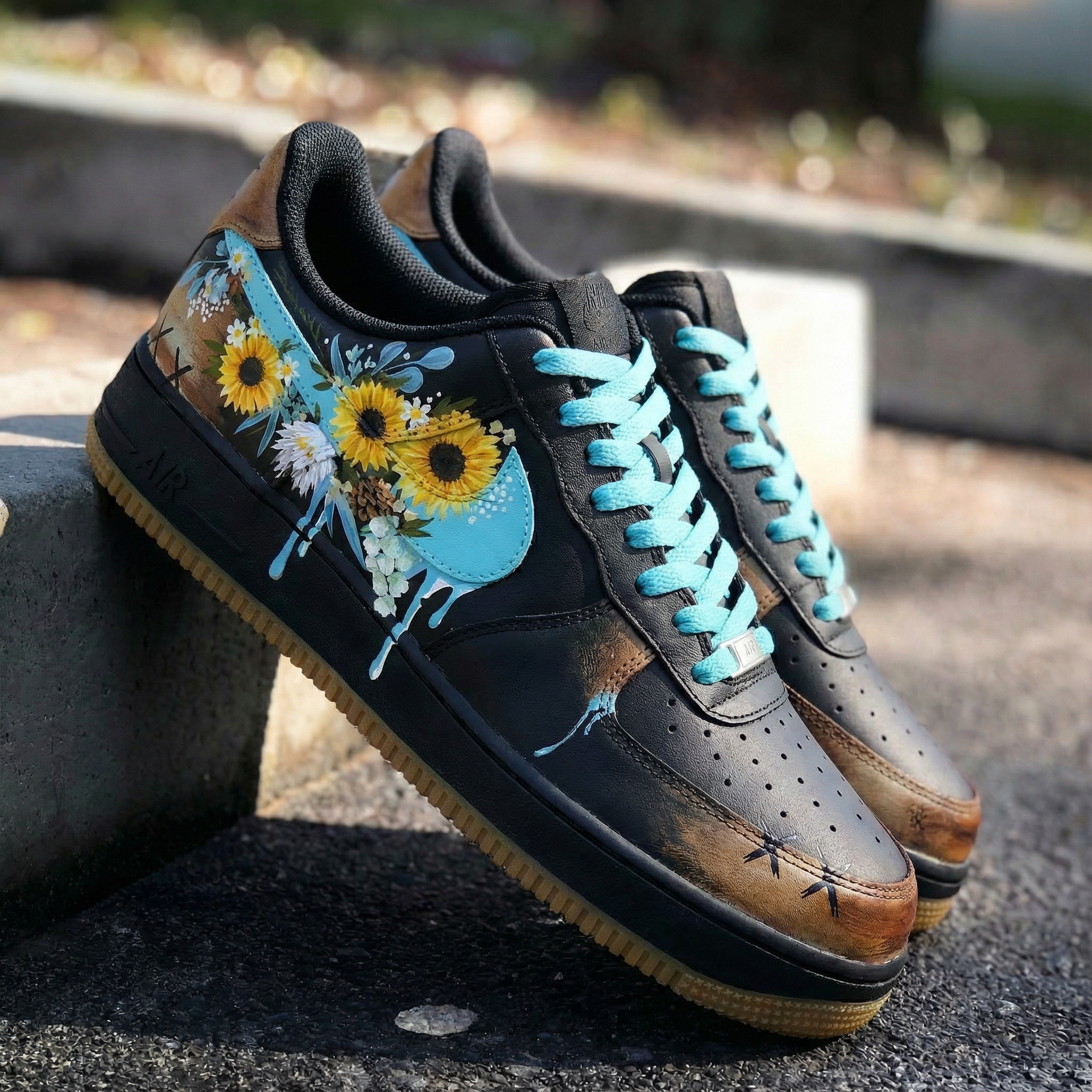 Sunflower Pattern Teal Custom Air Force 1