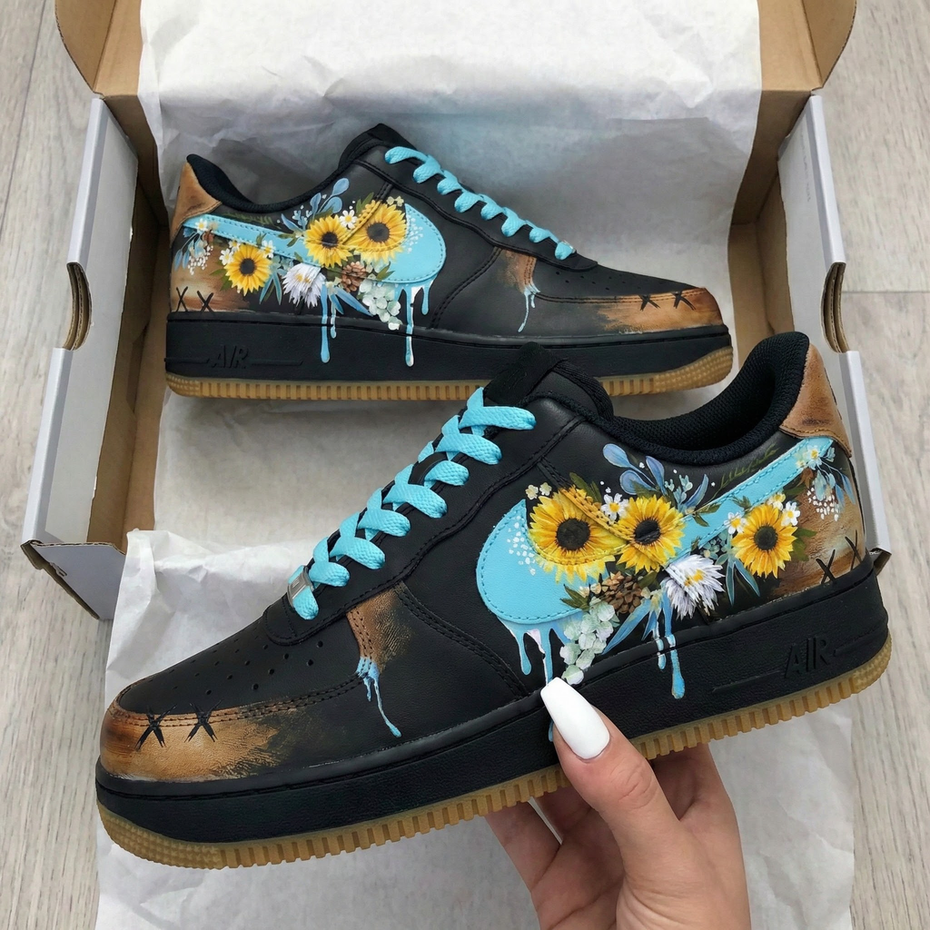 Sunflower Pattern Teal Custom Air Force 1