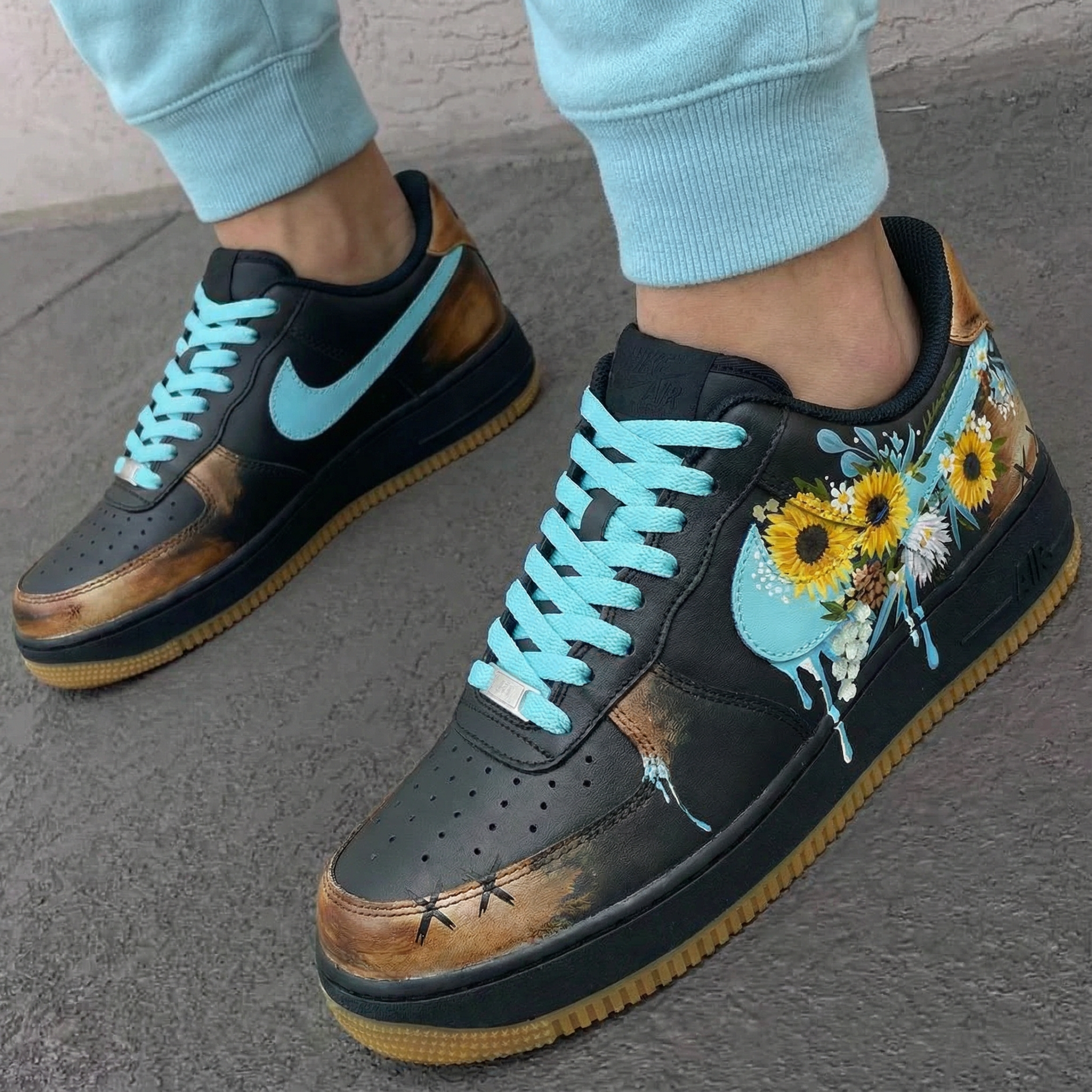 Sunflower Pattern Teal Custom Air Force 1