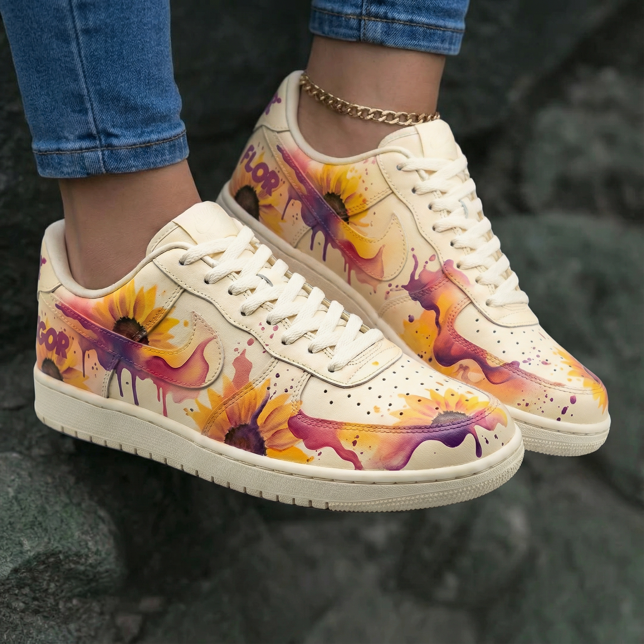 Sunflower Pattern Yellow Purple Custom Air Force 1