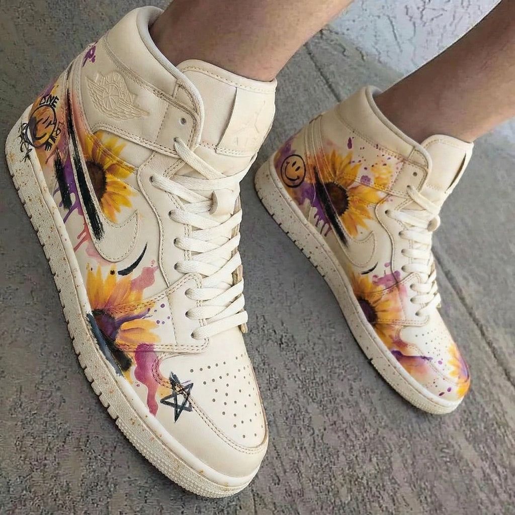 Sunflower Pattern Yellow Purple Custom Air Jordan 1
