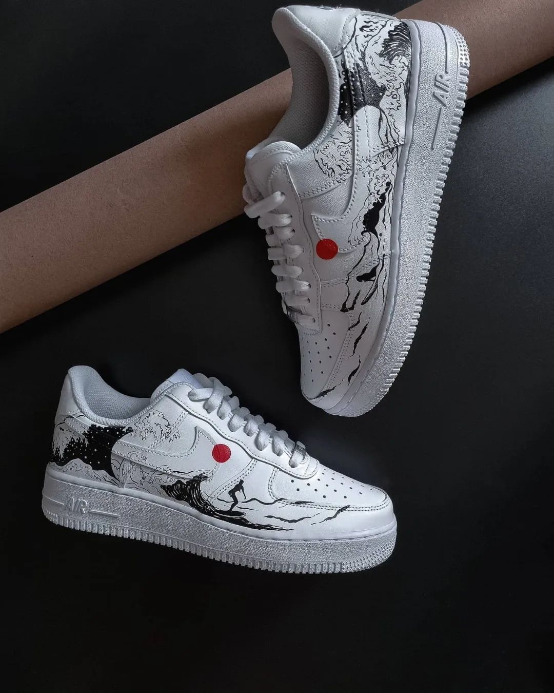 Surfing Scene Red Black Custom Air Force 1
