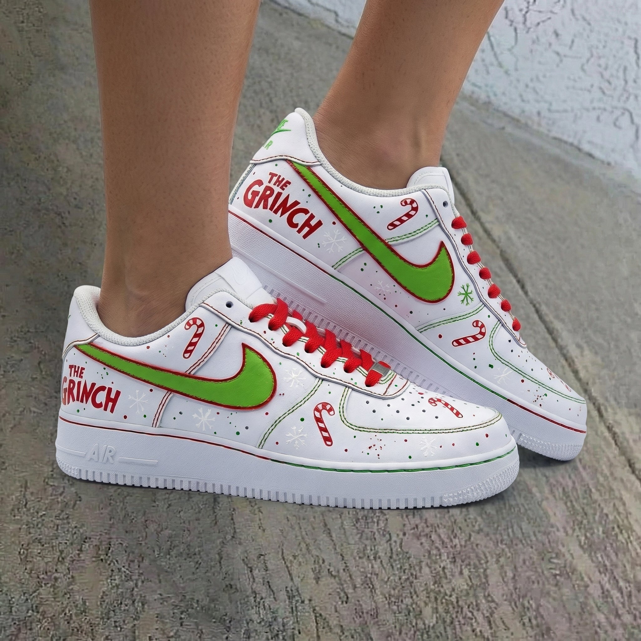 The Grinch Candy Canes Snowflakes Red Green Custom Air Force 1