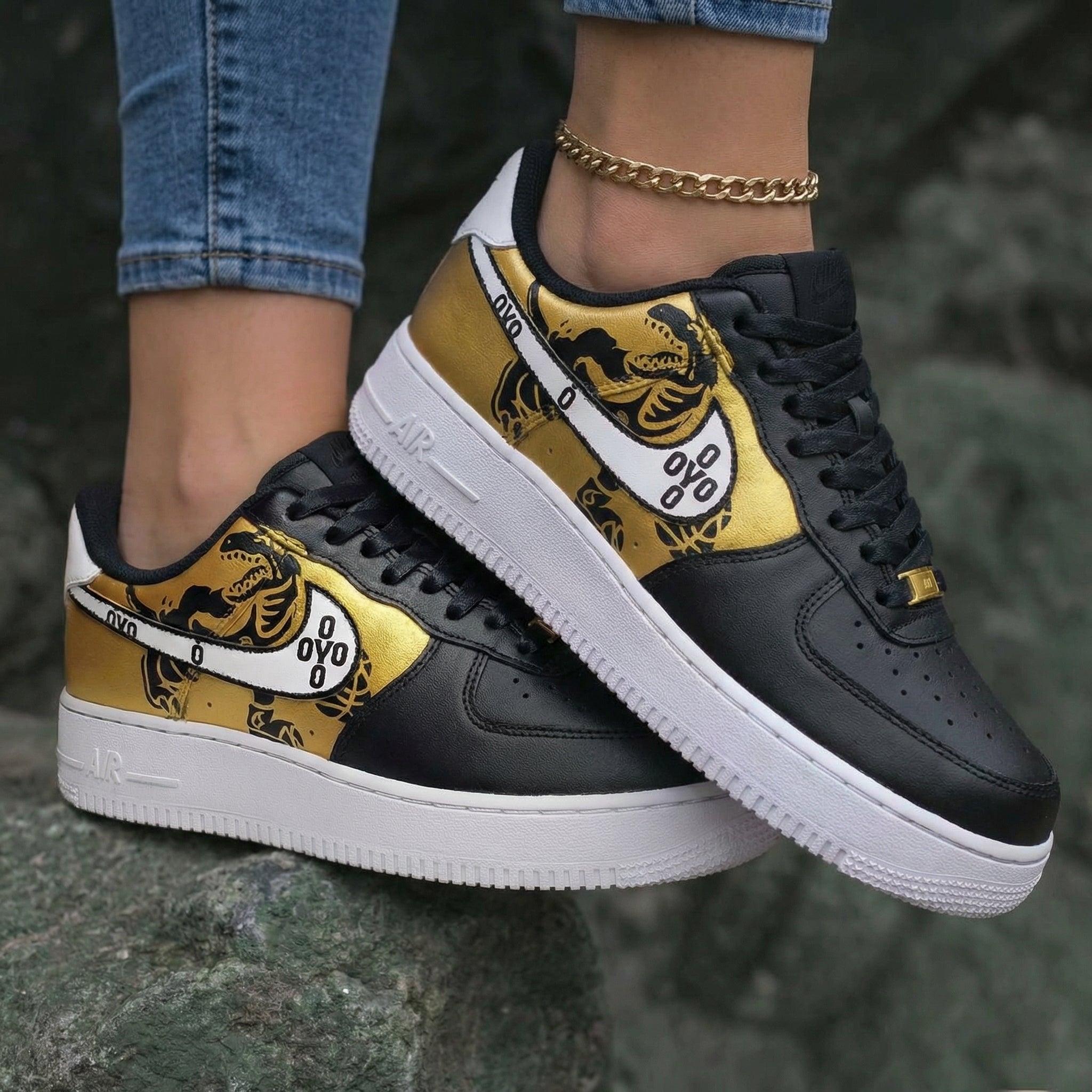 Tiger Pattern Gold Black Custom Air Force 1