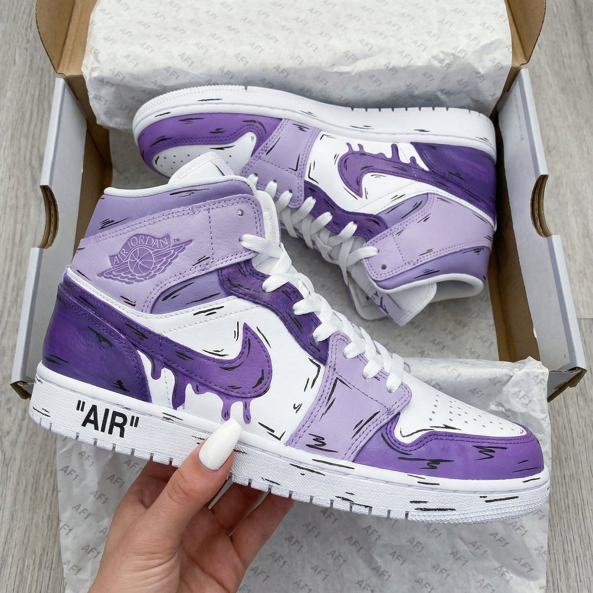 Timeless Cool White Purple Drip Style Custom Air Jordan 1