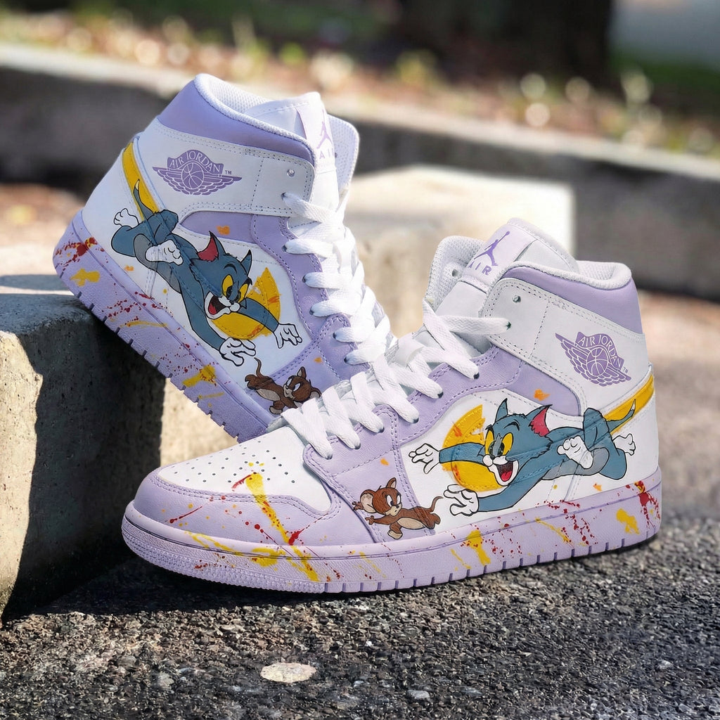 Tom And Jerry Pattern Lavender Custom Air Jordan 1