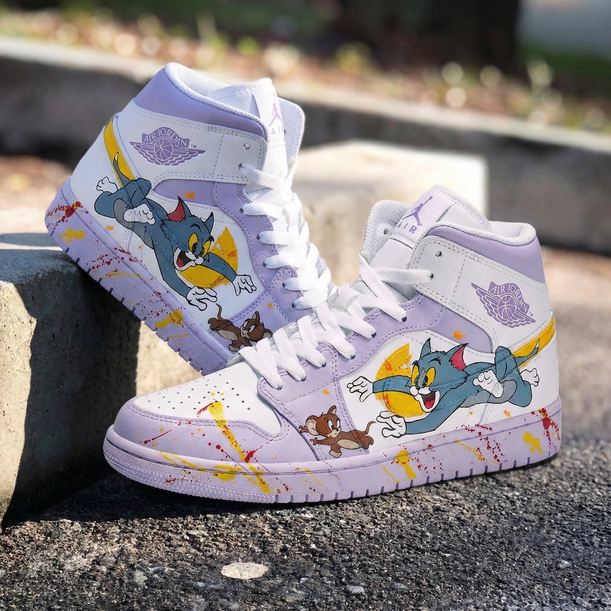 Tom And Jerry Pattern Lavender Custom Air Jordan 1