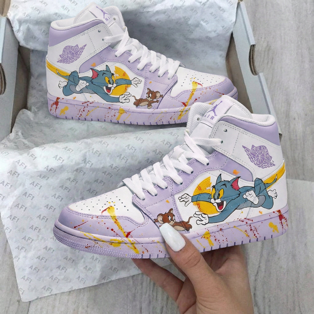 Tom And Jerry Pattern Lavender Custom Air Jordan 1