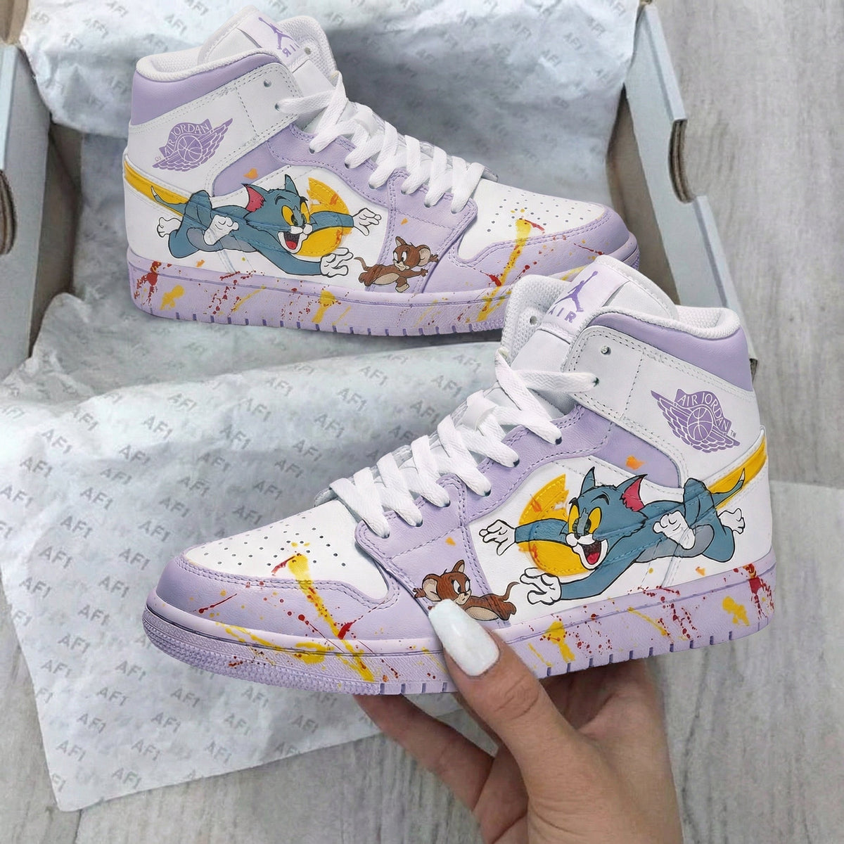 Tom And Jerry Pattern Lavender Custom Air Jordan 1