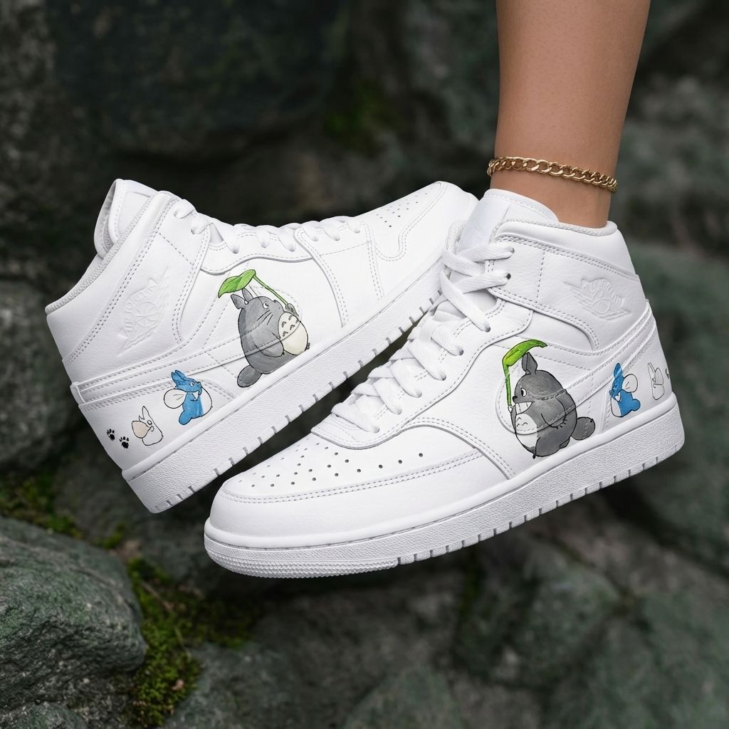 Totoro Cartoon Characters Gray Blue Green Custom Air Jordan 1