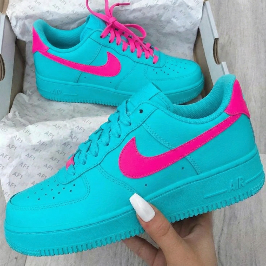 Vibrant Turquoise and Pink Custom Air Force 1