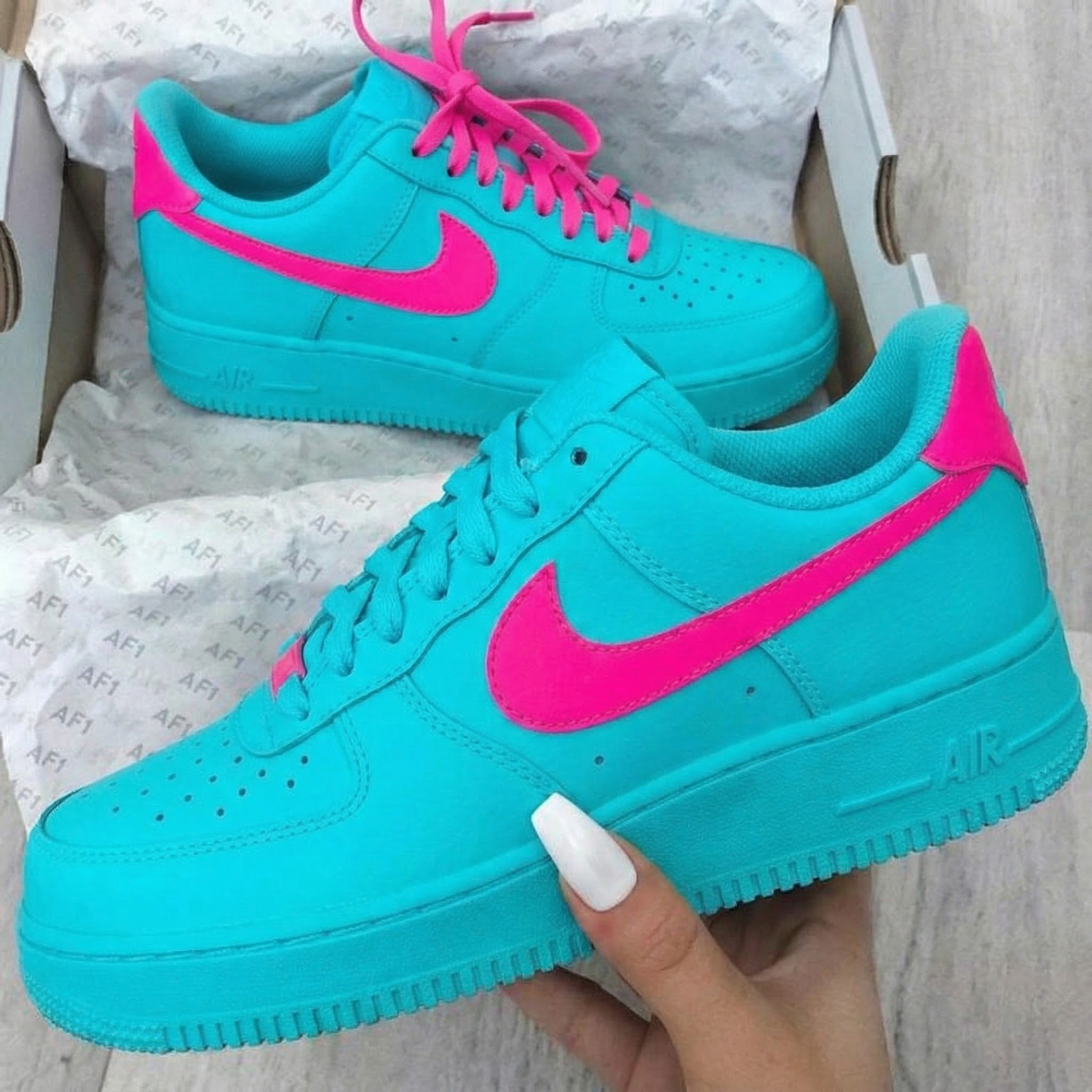 Vibrant Turquoise and Pink Custom Air Force 1