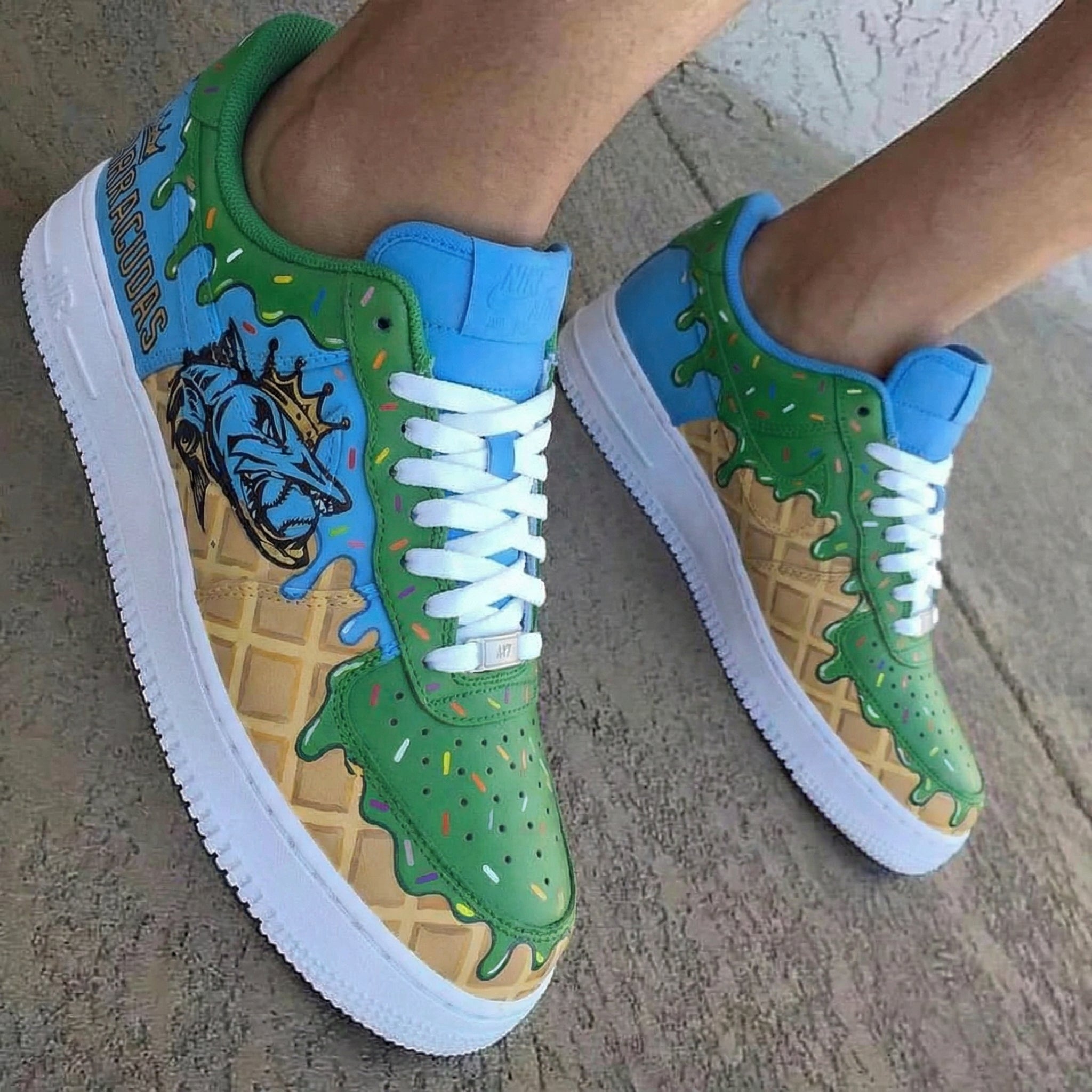 Waffle Ice Cream Barracuda Crown Green Baby Blue Tan Custom Air Force 1