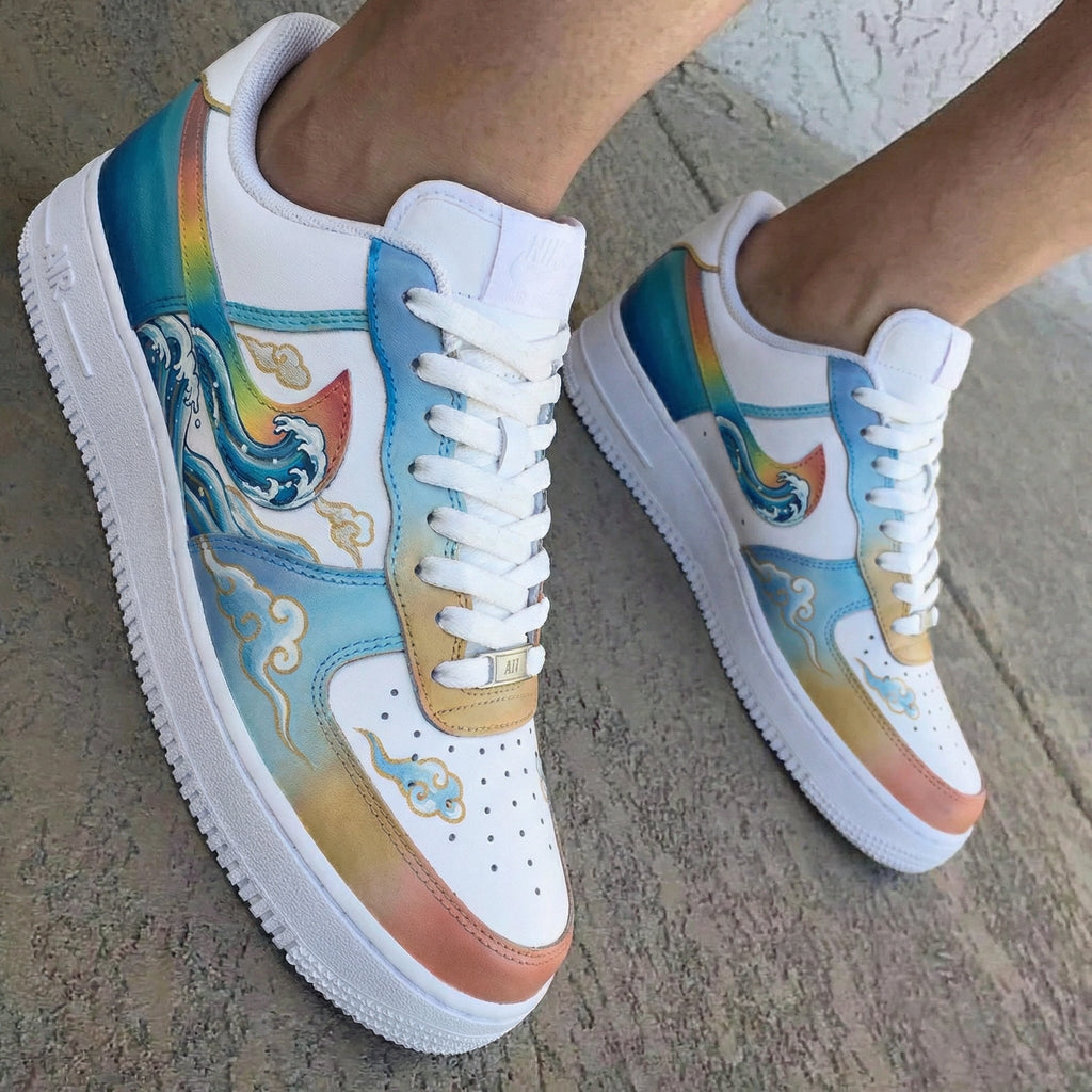 Wave Cloud Pattern Blue Orange Custom Air Force 1