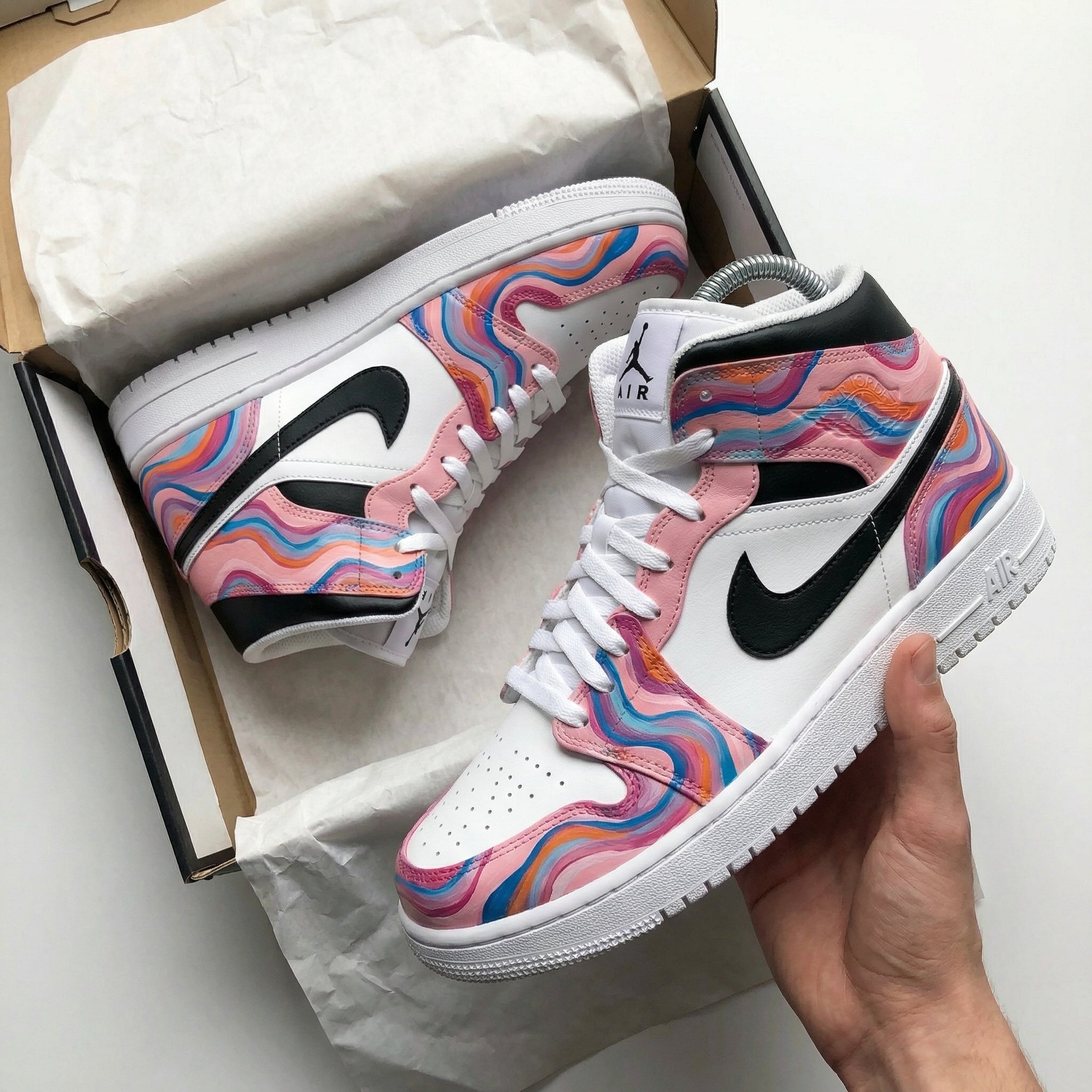 Wave Pattern Baby Pink Black Custom Air Jordan 1